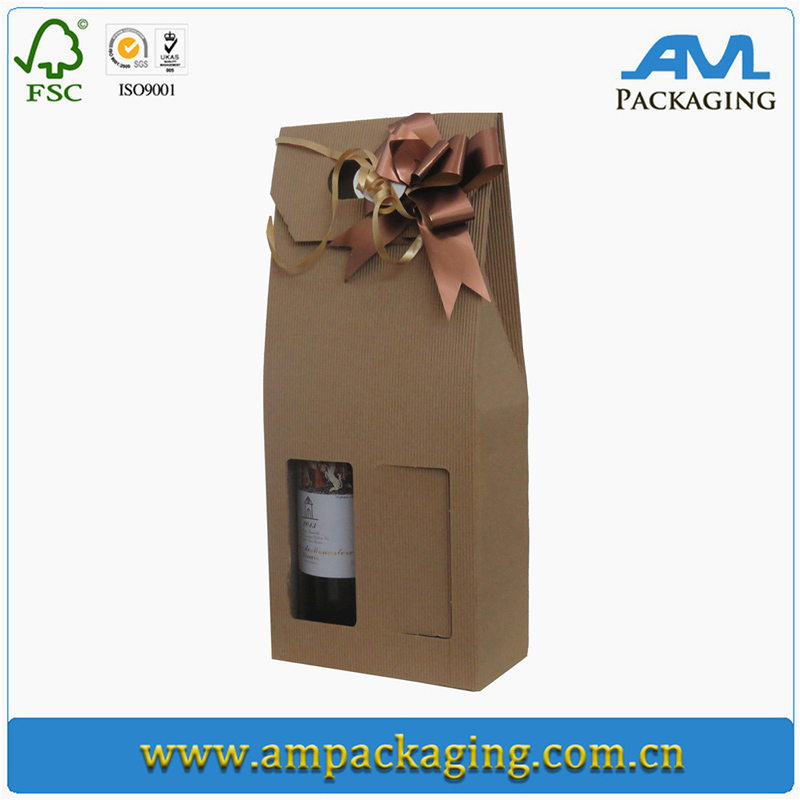 Brown kraft wine box with handle